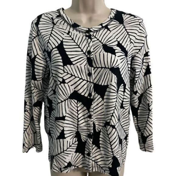 Raefella Black and White Palm Cardigan. Size Medium - Picture 1 of 6